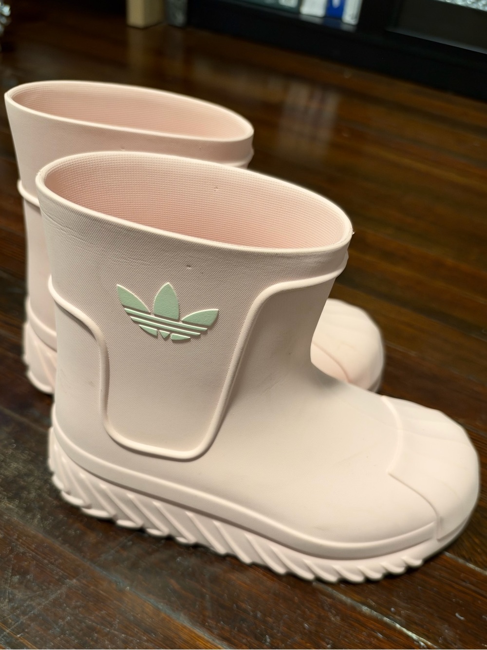 adidas women’s Light Pink Rain Boots with Mint Trefoil